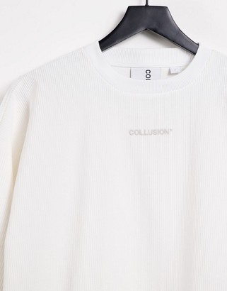 Collusion Unisex oversized sweatshirt in white cord fabric co
