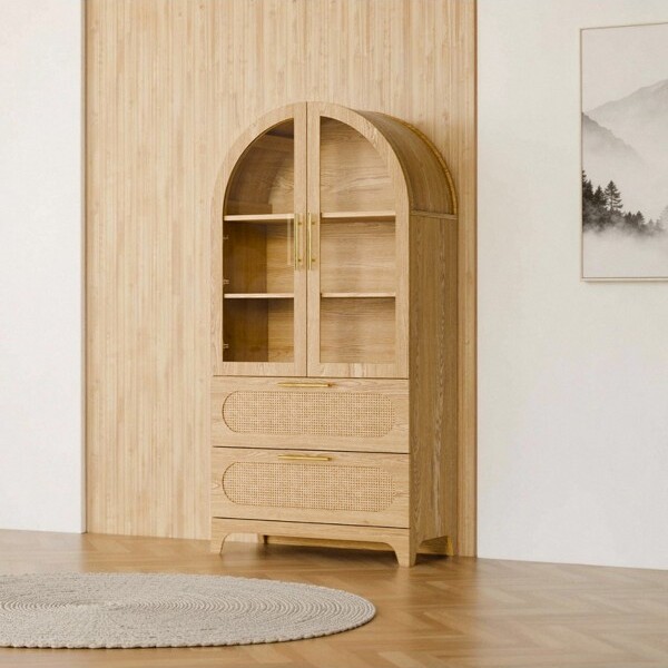 SEVOBALUtilityStorageCabinetsArchedOrganizerWith2DoorsForLivingRoomBedroomKitchen2DrawersBrown15.4\