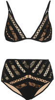 Thumbnail for your product : Zimmermann Tulsa Lattice-paneled Mesh And Lace Triangle Bikini - Black