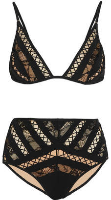 Zimmermann Tulsa Lattice-paneled Mesh And Lace Triangle Bikini - Black