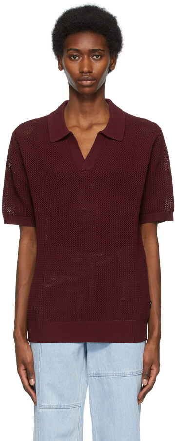 STUSSY Cable Mesh Ss Polo バーガンディ S（B - 117089 - Grey