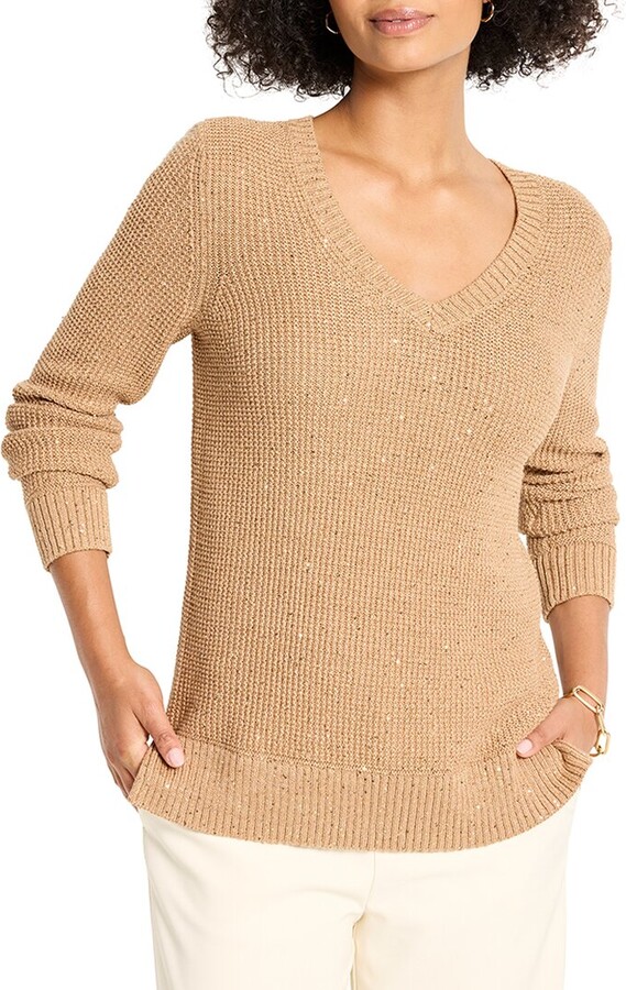 Nic+Zoe Shimmer Waffle V-Neck Sweater