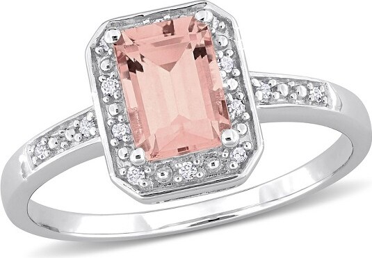Everly Jewelry EVERLYJEWELRY|SterlingSilver1CTTGWOctagon-cutMorganiteandDiamondAccentRing