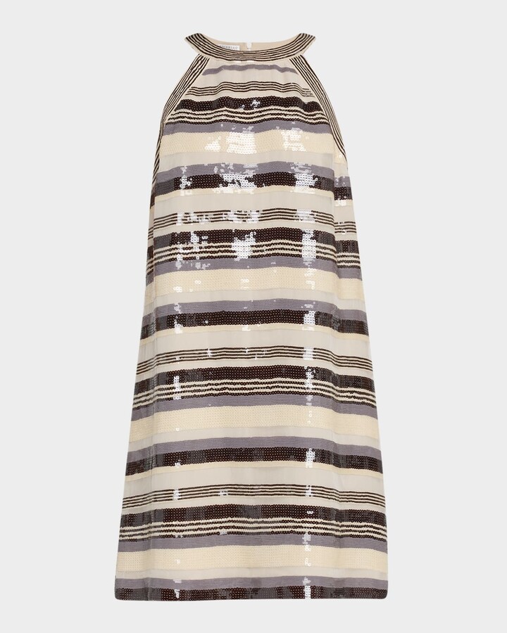 Brunello Cucinelli Multi Pailette Stripe Halter Mini Dress