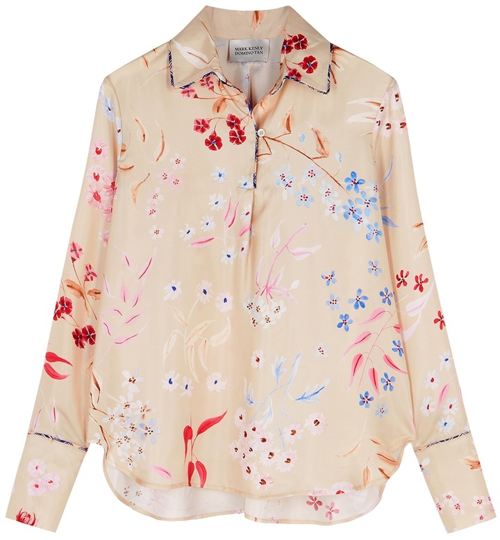 MARK KENLY DOMINO TAN Savina Floral-print Silk Blouse - ShopStyle Tops