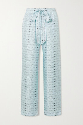 AZ Factory Pijama Look But Don't Touch Printed Silk-twill Wide-leg Pants -  Blue - ShopStyle