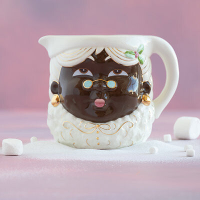 Glitterville Black Mrs Papa Pitcher Ceramic 9.75\