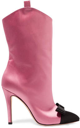 Alessandra Rich Bow-embellished Two-tone Satin Ankle Boots