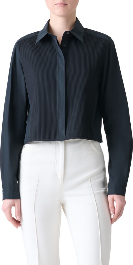 Akris Pleat Front Crop Button-Up Shirt
