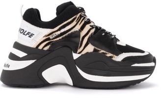 Naked Wolfe Track Sneaker In Black Leather With Zebrine Printed Pony Details
