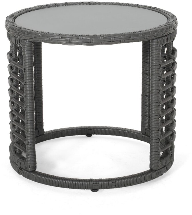 Noble House Tatiana Outdoor Modern Boho Side Table with Glass Top