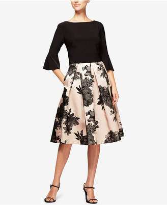 Alex Evenings Floral-Print & Solid Bell-Sleeve Dress