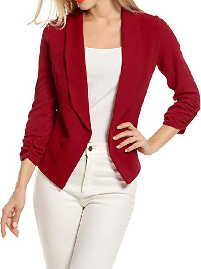 KaloryWee Blazer with Gold Buttons Womens Fitted Lightweight Cropped Shrug Open Blazer V Front Jacket 
