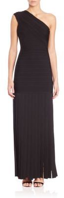 Herve Leger One Shoulder Gown with Fringed Skirt