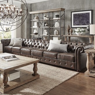 Inspire Q Knightsbridge Bonded Leather, Extra Long Tufted Leather Sofa