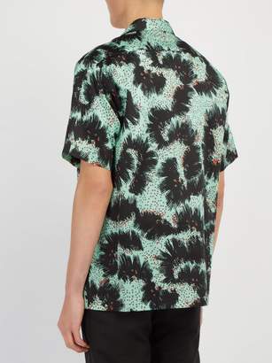 Givenchy Urchin Print Short Sleeved Cotton Shirt - Mens - Black Green