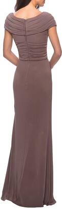 La Femme Short-Sleeve Ruched Jersey Gown Dress
