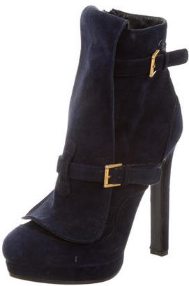 Alexander McQueen Suede Round-Toe Ankle Boots