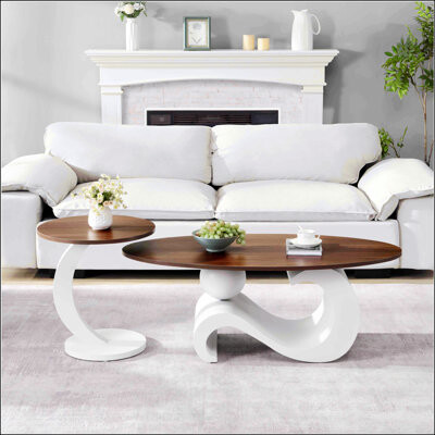 Ivy Bronx Elegant Nesting Coffee Table Set Of 2 Oval And Round For Modern Living Rooms Durable And Stylish Design