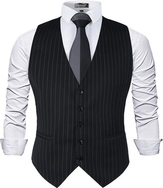 Alizeal Mens Pinstripe Business Suit Vest Formal Dress Tuxedo Waistcoat -  ShopStyle