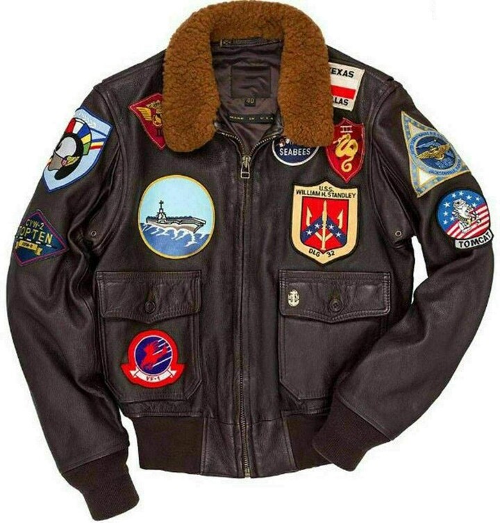 Sbrm Men's Top Gun Air Force A2 Flight Leather Bomber Jacket with