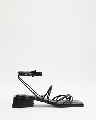 Topshop Women's Black Heeled Sandals - Pearly Ankle Wrap Flat Sandals