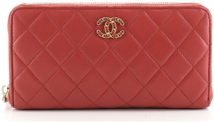 Chanel Red Quilted Lambskin Zip Around Long Wallet