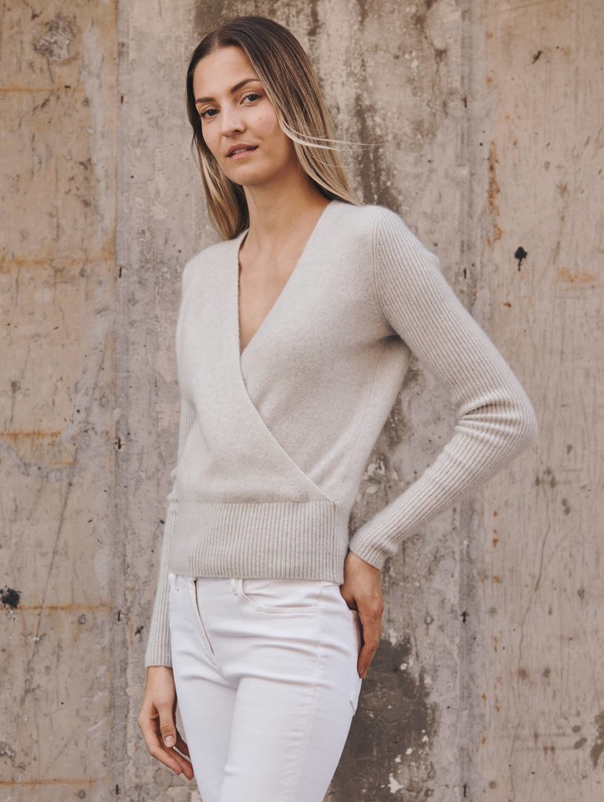 white cashmere wrap sweater