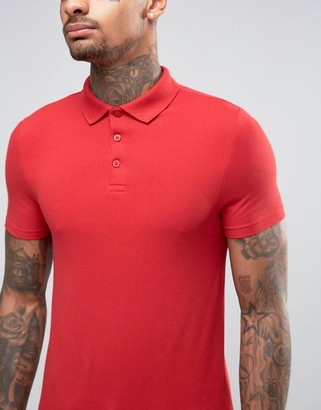 ASOS 2 Pack Extreme Muscle Pique Polo Shirt In White/Red SAVE