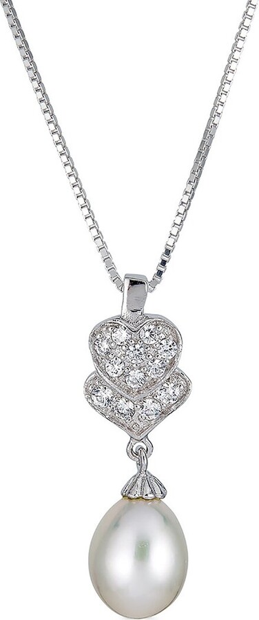 BELPEARL Silver 9mm Pearl CZ Pendant Necklace