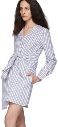 Tibi Blue and White Stripe Liam V-Neck Shirt Dress