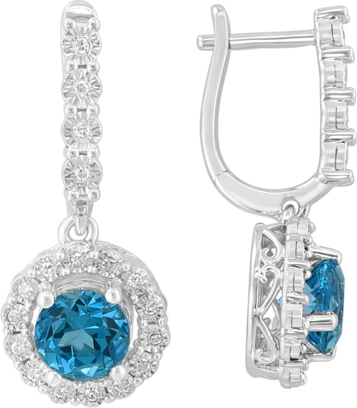 Effy Blue Topaz (2 ct. t.w.) & Diamond (1/8 ct. t.w.) Earrings in Sterling Silver