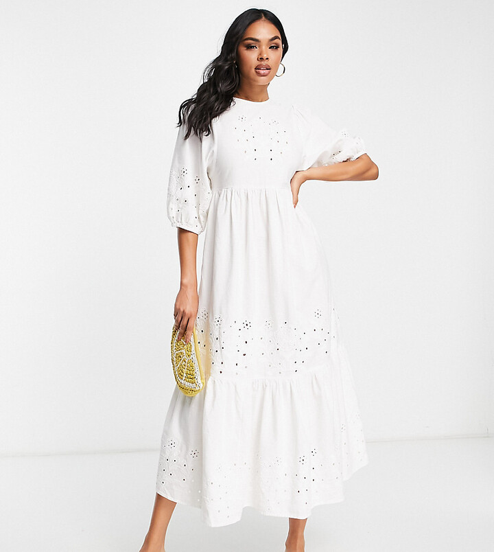 Damson Madder broderie maxi beach summer dress in white - ShopStyle