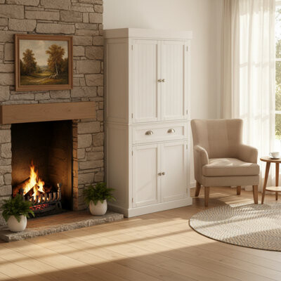 August Grove White 72-Inch Storage Unit With 4 Large Drawers And Adjustable Shelves Ideal For Living Room Storage.