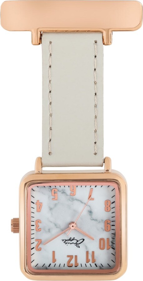 Bermuda Watch Company Annie Apple Square Rose Gold & Marble Grey Leather Nurse Fob Watch