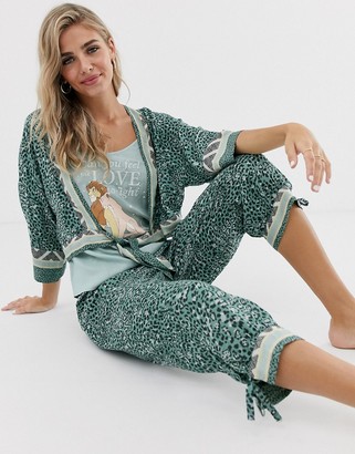 Women'secret Womens'ecret Lion printed capri pant cami and robe pyjama set