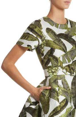 Oscar de la Renta Leaf Jacquard Dress