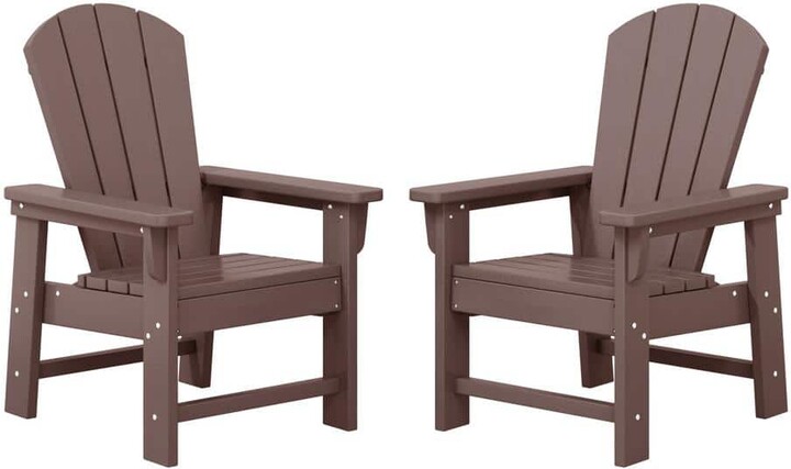 Westin Outdoor Children's Laguna Set-2 Outdoor Patio All Weather Fade Resistant Kids Poly Plastic Adirondack Chairs in Dark Brown