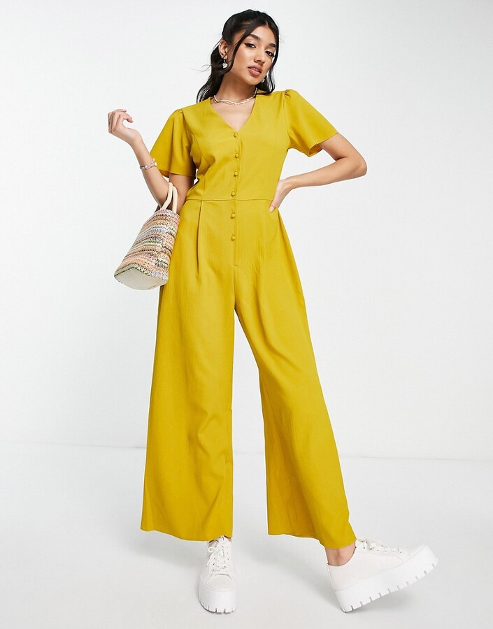 ASOS DESIGN short sleeve tea culotte jumpsuit in mustard - ShopStyle