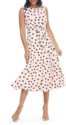 maggy london illusion neck crepe midi dress