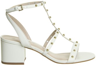 Office Midnight Studded Strappy Heels Off White Leather Gold Studs