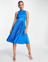 Thumbnail for your product : Closet London high neck pleated midi dress in cobalt