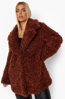 boohoo Plus Teddy Faux Fur Collared Coat