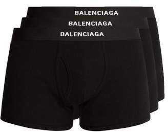 Balenciaga Set Of Three Logo Embroidered Cotton Boxer Trunks - Mens - Black