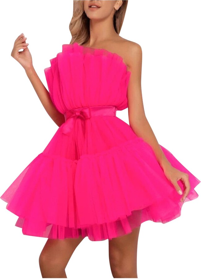 AMhomely Tulle Evening Dress Womens Sexy Tulle Layered Mini Dress