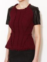 Thumbnail for your product : Rebecca Taylor Tweed Crewneck Peplum Top with Leather Accents
