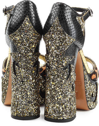 Marc Jacobs Leather Platform Sandals with Calf Hair and Glitter