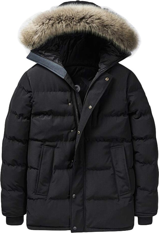 LvRao Men's Padded Winter Jacket Windbreaker Thicken Puffer Coats Parka  with Faux Fur Hood (Black - ShopStyle