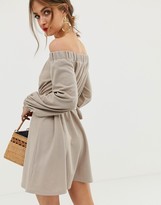 Thumbnail for your product : ASOS DESIGN off shoulder textured mini dress with belt