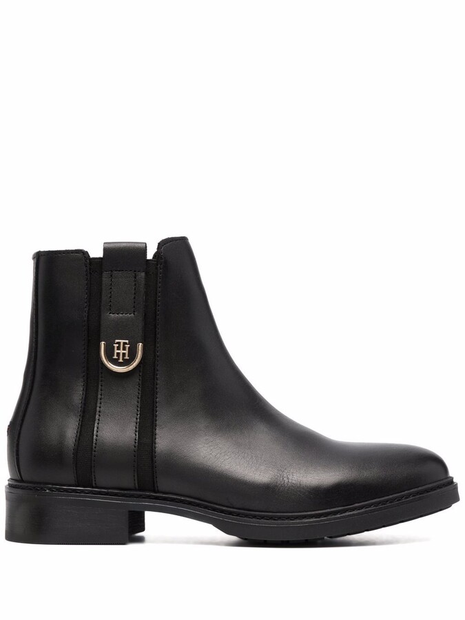 Tommy Hilfiger Logo-Plaque Leather Ankle Boots - ShopStyle